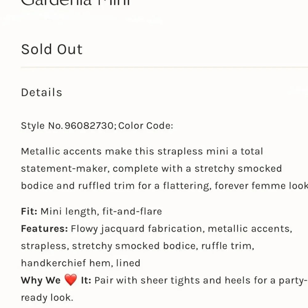 New Free People Gardenia Strapless Mini Smock L